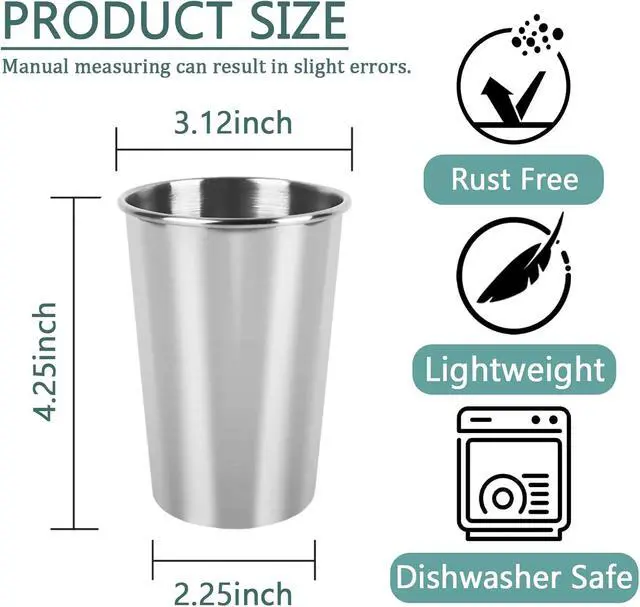 Alt view image 2 of 5 - 4 Pack Stainless Steel Cups, 12oz Stainless Steel Drinking Glasses, Metal Cups for Bar, Home, Restaurant