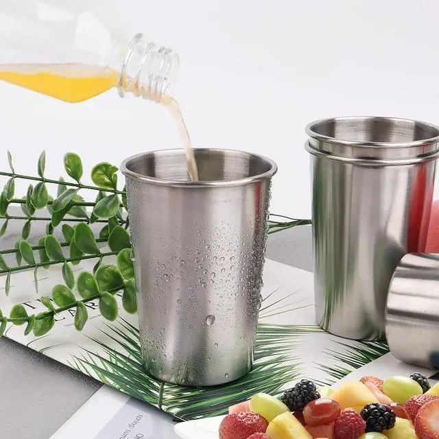 Alt view image 4 of 5 - 4 Pack Stainless Steel Cups, 12oz Stainless Steel Drinking Glasses, Metal Cups for Bar, Home, Restaurant