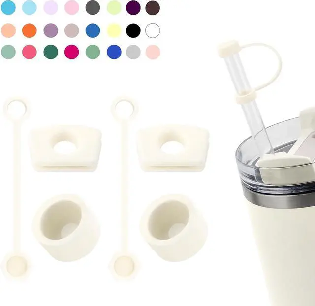 Main image of Silicone Spill Stopper Set Compatible with Stanley Cup 2.0 30oz & 40oz with Straw Cover (Set of 2, Cream)