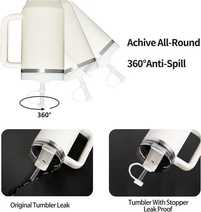 Alt view image 4 of 6 - Silicone Spill Stopper Set Compatible with Stanley Cup 2.0 30oz & 40oz with Straw Cover (Set of 2, Cream)