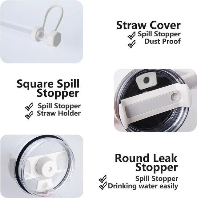 Alt view image 3 of 6 - Silicone Spill Stopper Set Compatible with Stanley Cup 2.0 30oz & 40oz with Straw Cover (Set of 2, Cream)