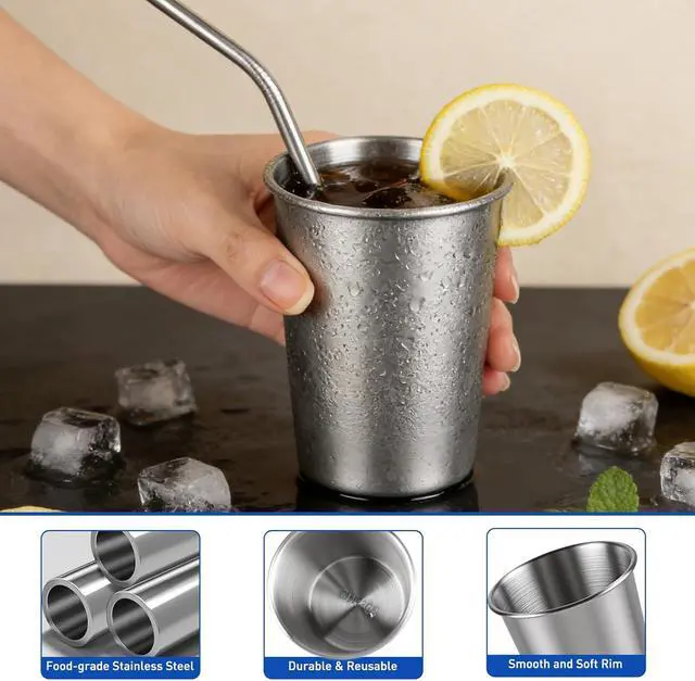 Alt view image 3 of 7 - Ninsula Stainless Steel Cups 4 Pack, 8 Ounce Unbreakable Stackable Metal Cups, Durable Reusable Kids Stainless Steel Cup for Bar, Home, Restaurant