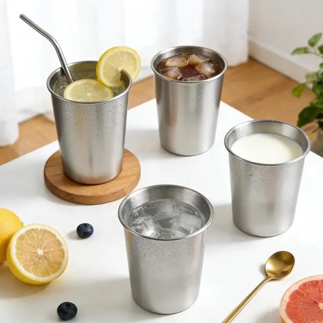 Alt view image 6 of 7 - Ninsula Stainless Steel Cups 4 Pack, 8 Ounce Unbreakable Stackable Metal Cups, Durable Reusable Kids Stainless Steel Cup for Bar, Home, Restaurant