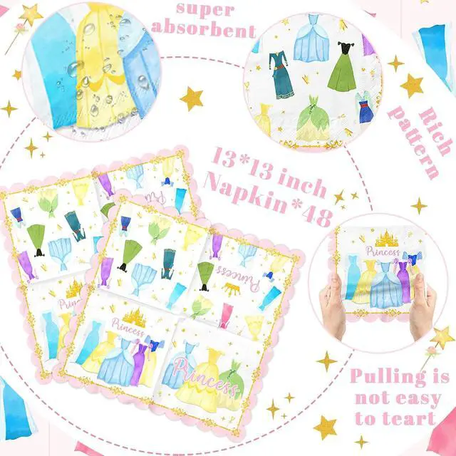 Alt view image 6 of 6 - Princess Birthday Party Decorations,48pcs Princess Party Decorations Napkins Pink Princess Paper Napkins for Girl Birthday Decorations