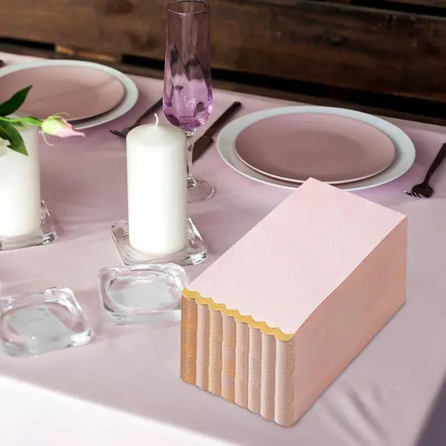 Alt view image 7 of 7 - Pink Gold Foil Scalloped Edge Dinner Napkins 50 Pack - Elegant Disposable Guest Napkins for Wedding, Bridal Shower, Baby Shower, Birthday & Valentine's Day (4 x 8 Inches)