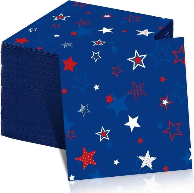 Main image of Quera Patriotic Party Supplies 4th of JULY Paper Napkins 50Count 6.5 x 6.5 inch Americana Stars Cocktail Napkins for Parties, Red Blue and White American Stars Decorations