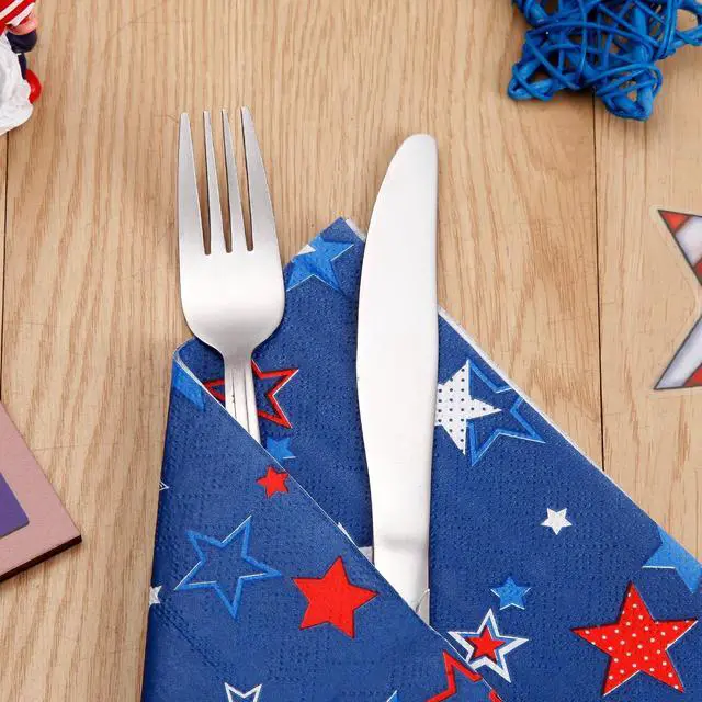 Alt view image 5 of 7 - Quera Patriotic Party Supplies 4th of JULY Paper Napkins 50Count 6.5 x 6.5 inch Americana Stars Cocktail Napkins for Parties, Red Blue and White American Stars Decorations