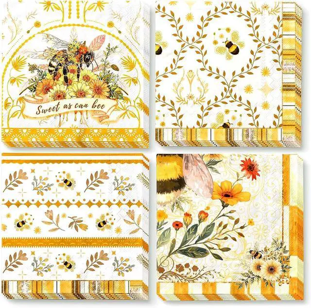 Main image of NICROLANDEE Bee Themed Party Napkins 24PCS Cocktail Napkins 3 Layers