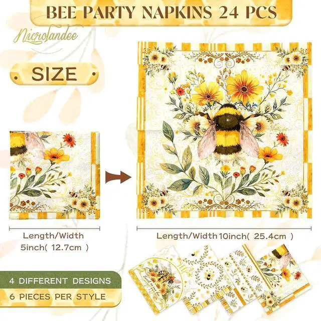 Alt view image 2 of 7 - NICROLANDEE Bee Themed Party Napkins 24PCS Cocktail Napkins 3 Layers