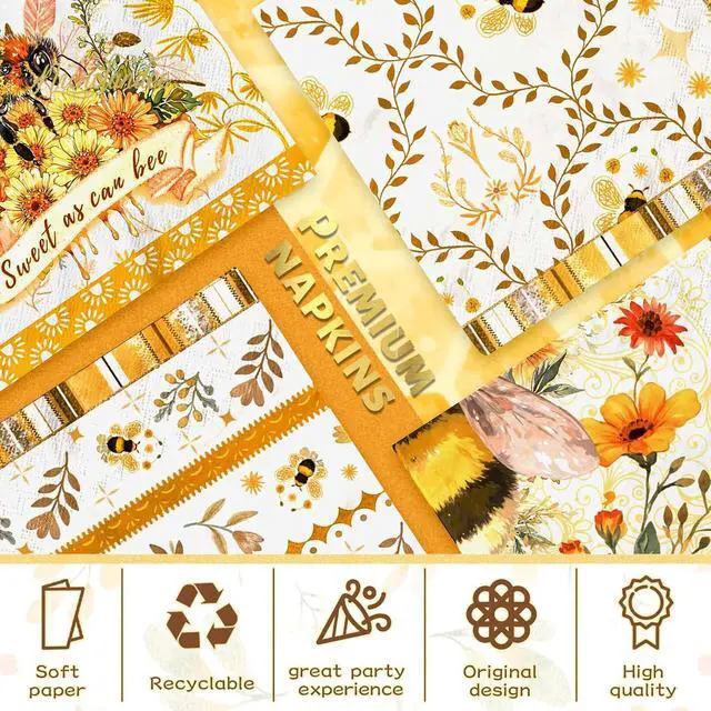 Alt view image 3 of 7 - NICROLANDEE Bee Themed Party Napkins 24PCS Cocktail Napkins 3 Layers