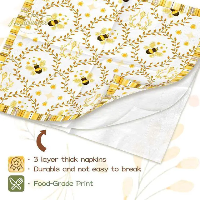 Alt view image 4 of 7 - NICROLANDEE Bee Themed Party Napkins 24PCS Cocktail Napkins 3 Layers