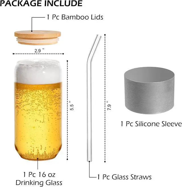 Alt view image 2 of 7 - Drinking Glasses with Lid, Straw, 16oz Glass Cup Iced Coffee Tumblers, 1 Pc