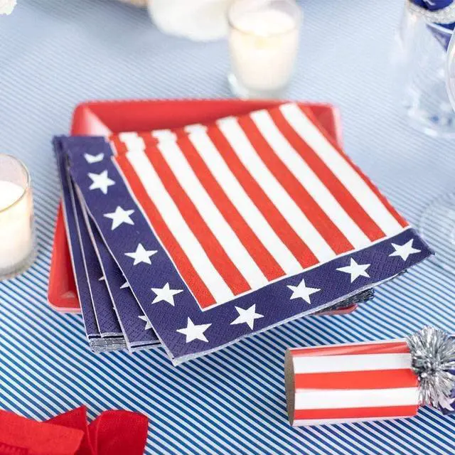 Alt view image 2 of 4 - Caspari Red, White & Blue Paper Cocktail Napkins - 20 Per Package
