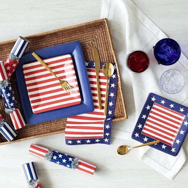 Alt view image 3 of 4 - Caspari Red, White & Blue Paper Cocktail Napkins - 20 Per Package