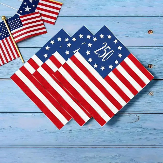 Alt view image 3 of 5 - 48 PCS 250th Anniversary Napkins 6.5x 6.5 Inches American Flag 2-Ply Disposable Paper Napkins for Patriotic Party Supplies 4th of July Decorations
