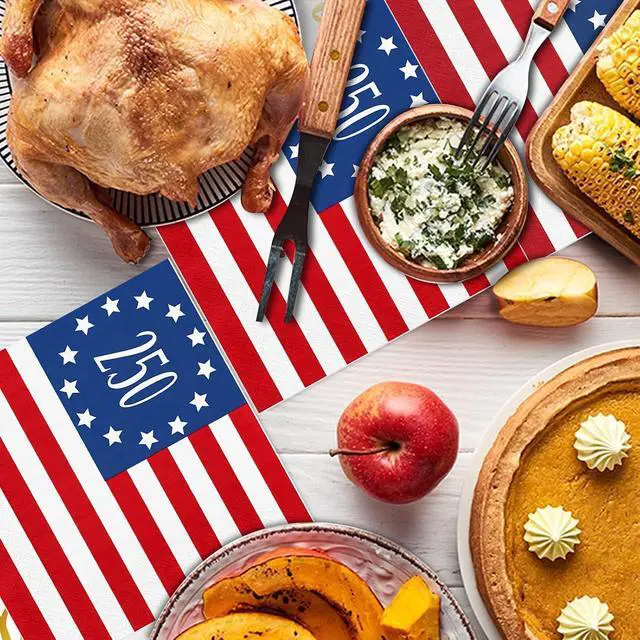 Alt view image 4 of 5 - 48 PCS 250th Anniversary Napkins 6.5x 6.5 Inches American Flag 2-Ply Disposable Paper Napkins for Patriotic Party Supplies 4th of July Decorations