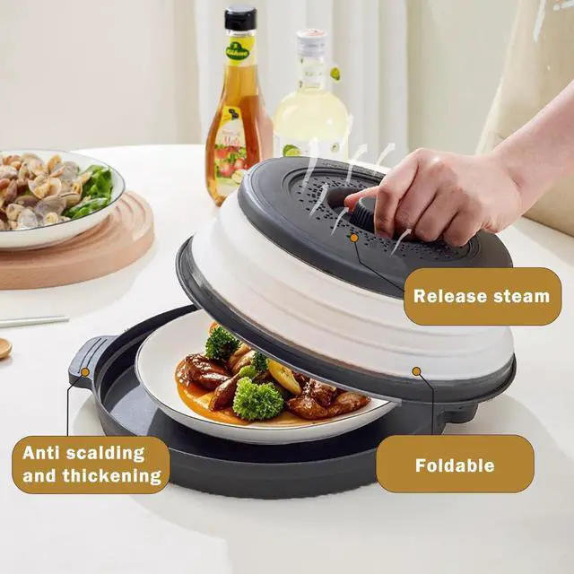 Alt view image 4 of 7 - Microwave Splatter Cover with Anti-Scald Tray, 10.7" Collapsible - Black