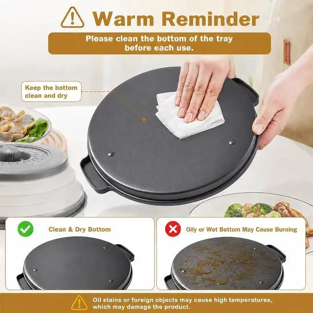 Alt view image 5 of 7 - Microwave Splatter Cover with Anti-Scald Tray, 10.7" Collapsible - Black