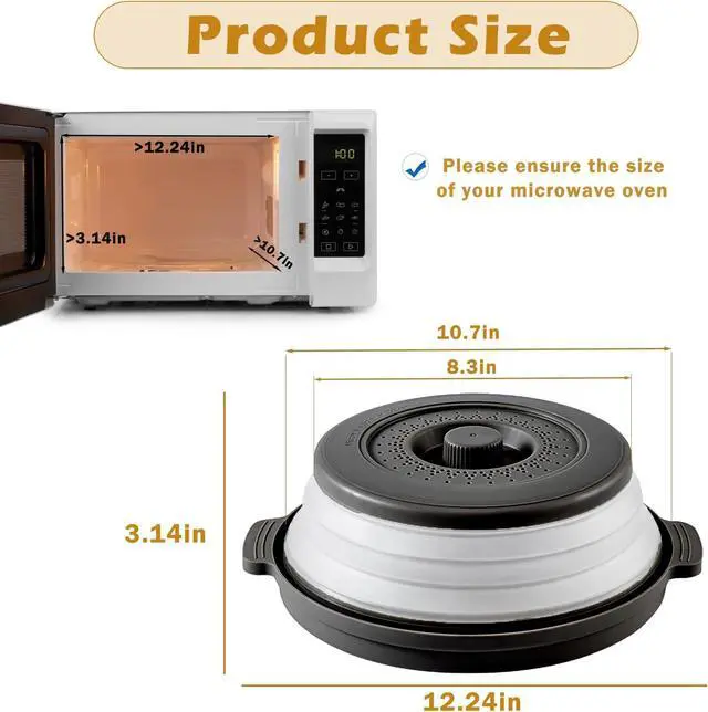 Alt view image 6 of 7 - Microwave Splatter Cover with Anti-Scald Tray, 10.7" Collapsible - Black