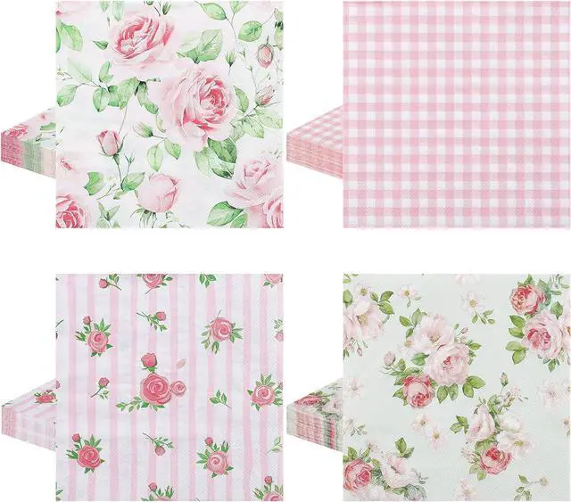 Main image of 80 Pcs Pink Floral Napkins, 6.5 In Vintage Flower Napkins 2 Ply