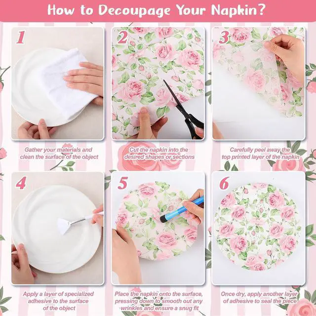 Alt view image 4 of 7 - 80 Pcs Pink Floral Napkins, 6.5 In Vintage Flower Napkins 2 Ply
