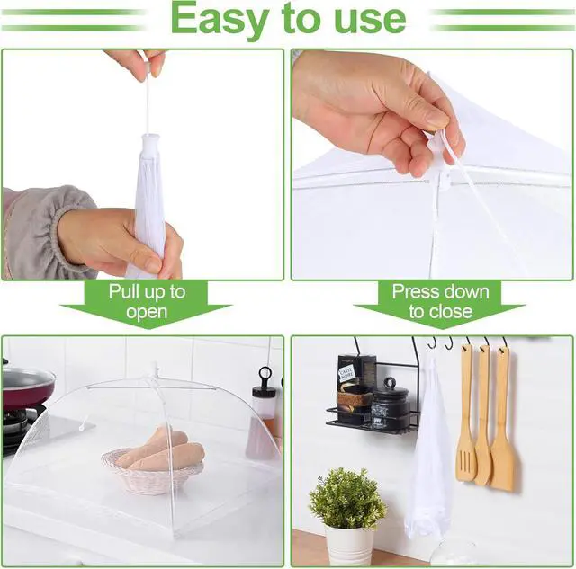 Alt view image 4 of 7 - 4 Pack Mesh Food Covers 17 inch, Large and Tall Food Covers, Pop-Up Mesh Food Covers Tent Umbrella for BBQs, Outdoors, Screen Tents, Parties Picnics, Fruit Cover
