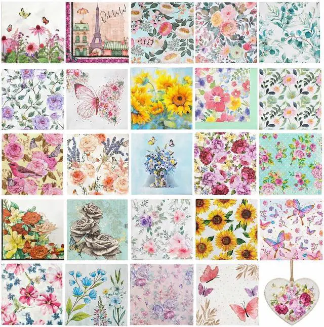 Main image of 24 Pack Decoupage Napkins, 24 Styles Vintage Floral Napkins for Crafting