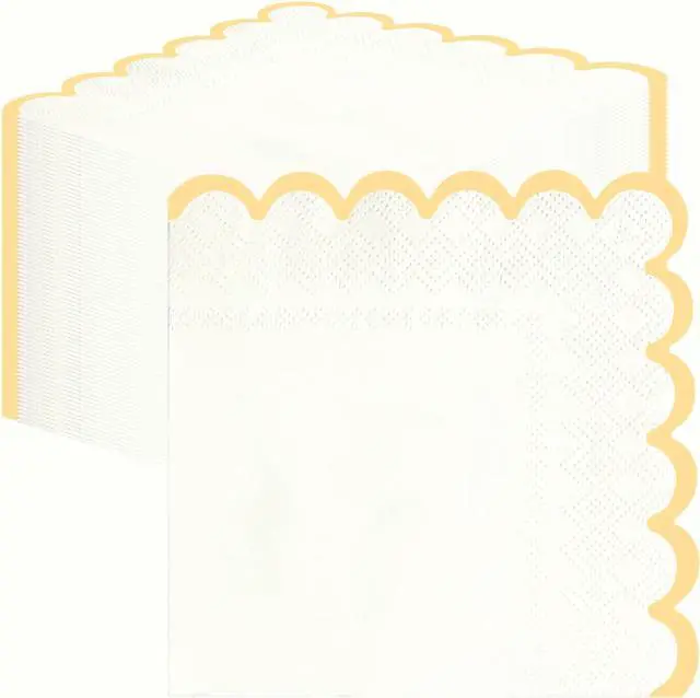 Main image of SietDESEO 50 Pieces Yellow Scalloped Napkins Disposable 3-Ply Yellow and White Scalloped Cocktail Napkins Paper Napkin for Dinner Wedding Birthday Party Beverage Napkin