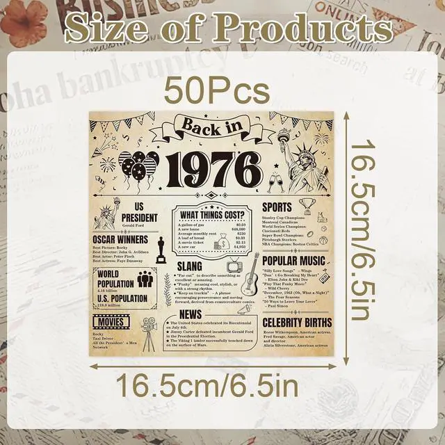 Alt view image 3 of 6 - 50th Birthday Party Decorations - 50 Pcs Back in 1976 Napkins Set