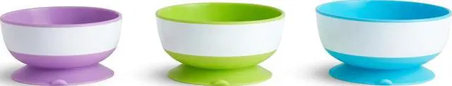 Main image of Munchkin Stay Put Suction Bowls for Baby and Toddler, 3 Pack, Blue/Green/Purple