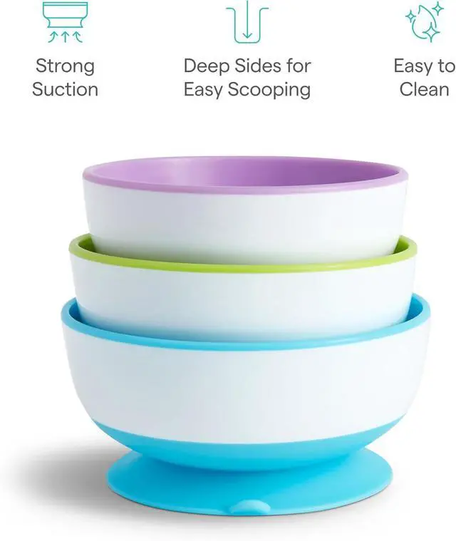 Alt view image 5 of 7 - Munchkin Stay Put Suction Bowls for Baby and Toddler, 3 Pack, Blue/Green/Purple