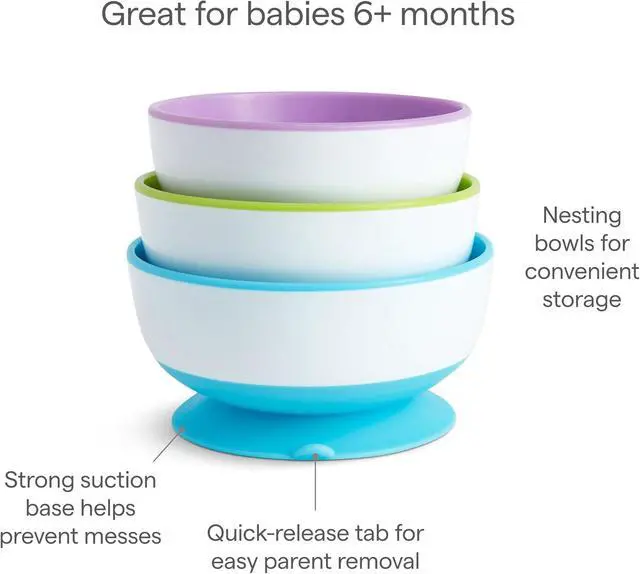 Alt view image 6 of 7 - Munchkin Stay Put Suction Bowls for Baby and Toddler, 3 Pack, Blue/Green/Purple