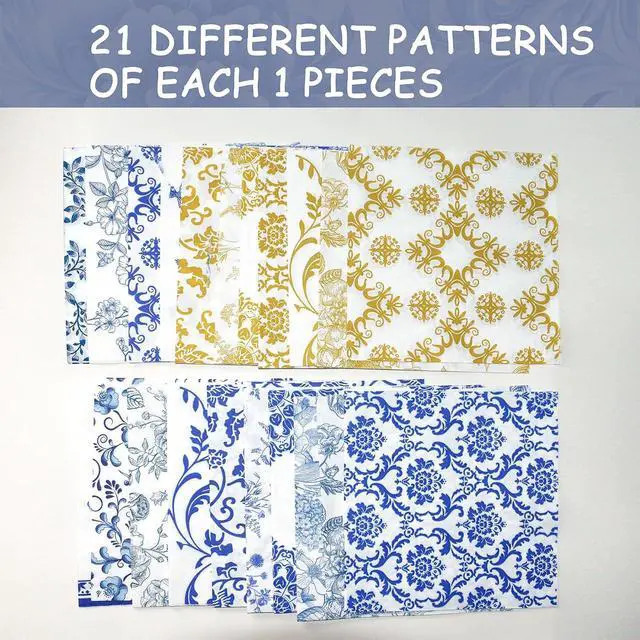 Alt view image 6 of 7 - 21 Pack Assorted Floral Napkins Decoupage Decorative, Decoupage Napkins Cocktail Decorative Paper for Birthday Party Beautiful Gorgeous, 21 styles of decorative paper (Blue and Gold Floral)