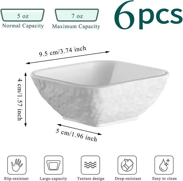Alt view image 2 of 7 - Kyraton Dip Bowls Set 6pcs 6oz, White Plastic Dipping Bowls Soy Sauce Plate for Side Dishes, Condiment Server for Tomato Sauce, Ketchup, Vinegar, BBQ and Party Dinner, Mini Appetizer Plates.