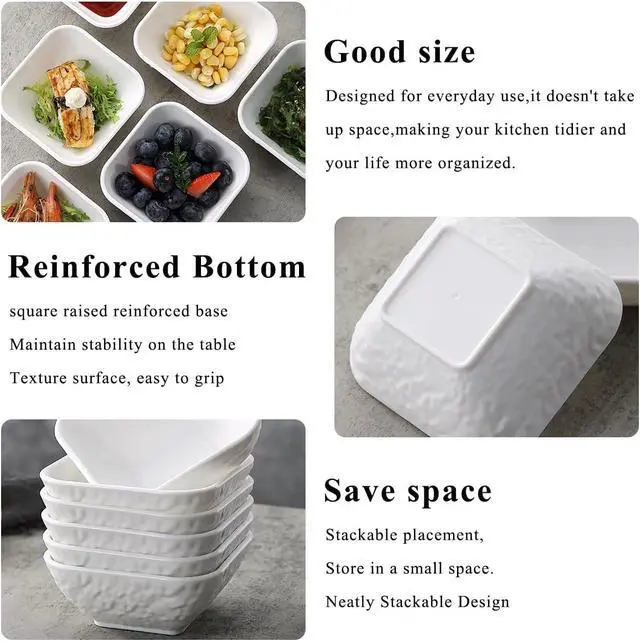 Alt view image 4 of 7 - Kyraton Dip Bowls Set 6pcs 6oz, White Plastic Dipping Bowls Soy Sauce Plate for Side Dishes, Condiment Server for Tomato Sauce, Ketchup, Vinegar, BBQ and Party Dinner, Mini Appetizer Plates.