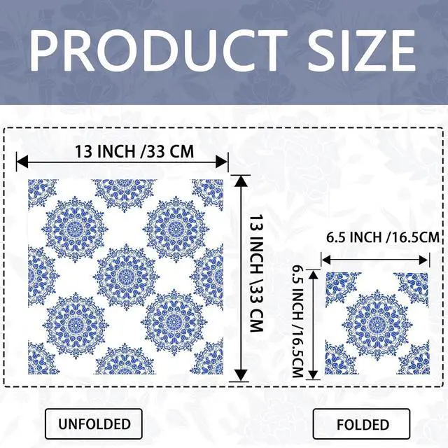 Alt view image 3 of 7 - Decorative Decoupage Napkins Assorted Floral 27 Pack 9 Styles for DIY Crafting Birthday Party Decoupage Napkins Cocktail Paper Each Unfolded 13 Inch (Blue Floral)