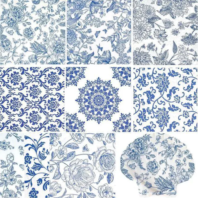 Main image of Decorative Decoupage Napkins Assorted Floral 27 Pack 9 Styles for DIY Crafting Birthday Party Decoupage Napkins Cocktail Paper Each Unfolded 13 Inch (Blue Floral)