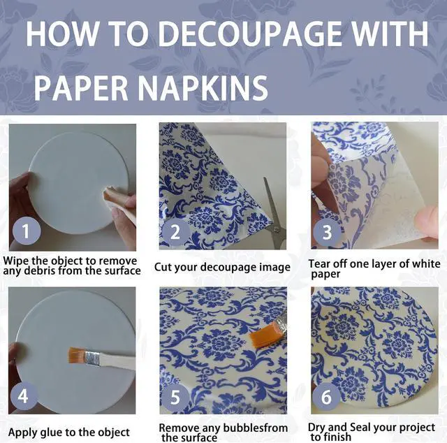 Alt view image 5 of 7 - Decorative Decoupage Napkins Assorted Floral 27 Pack 9 Styles for DIY Crafting Birthday Party Decoupage Napkins Cocktail Paper Each Unfolded 13 Inch (Blue Floral)