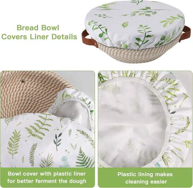Alt view image 5 of 7 - 3 Pack Reusable Bowl Covers for Bread Proofing with Plastic Liner 8/10/12 Inch Elastic Bread Bowl Cover for Sourdough Rising and Food Storage