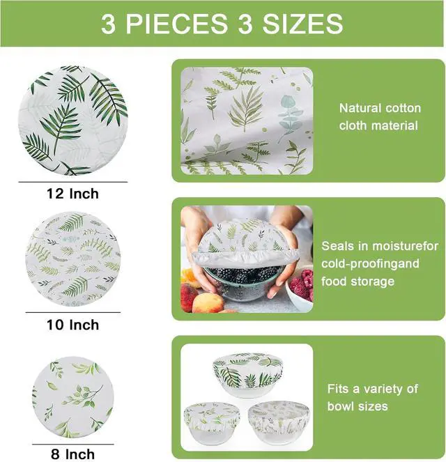 Alt view image 4 of 7 - 3 Pack Reusable Bowl Covers for Bread Proofing with Plastic Liner 8/10/12 Inch Elastic Bread Bowl Cover for Sourdough Rising and Food Storage
