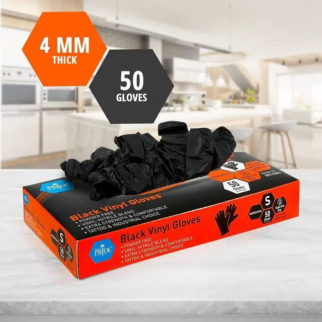 Alt view image 2 of 5 - MED PRIDE Extra Strength Black Vinyl Disposable Gloves, Powder & Latex-Free, For Surgical, Tattoo Artist, Food Prep Use