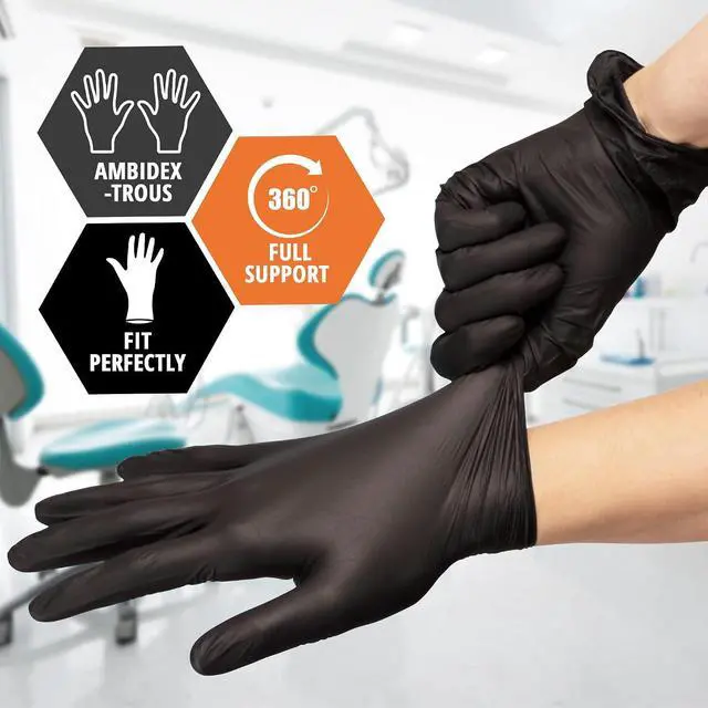 Alt view image 3 of 5 - MED PRIDE Extra Strength Black Vinyl Disposable Gloves, Powder & Latex-Free, For Surgical, Tattoo Artist, Food Prep Use