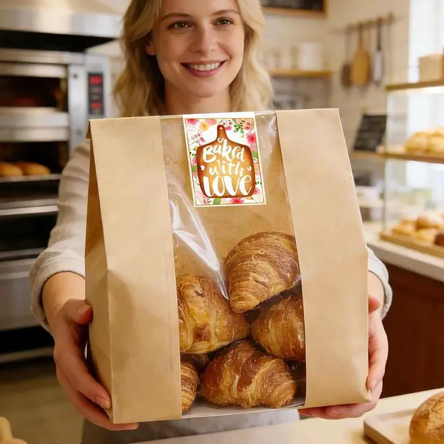 Alt view image 6 of 7 - 16"X10"X5" Extra Large Paper Bread Bags for Homemade Bread with Window & Sticker for xl Sourdough Bread, Very Wide Bread Loaf, Baked Goods, Packaging for Gifting - Brown Kraft 25Pcs
