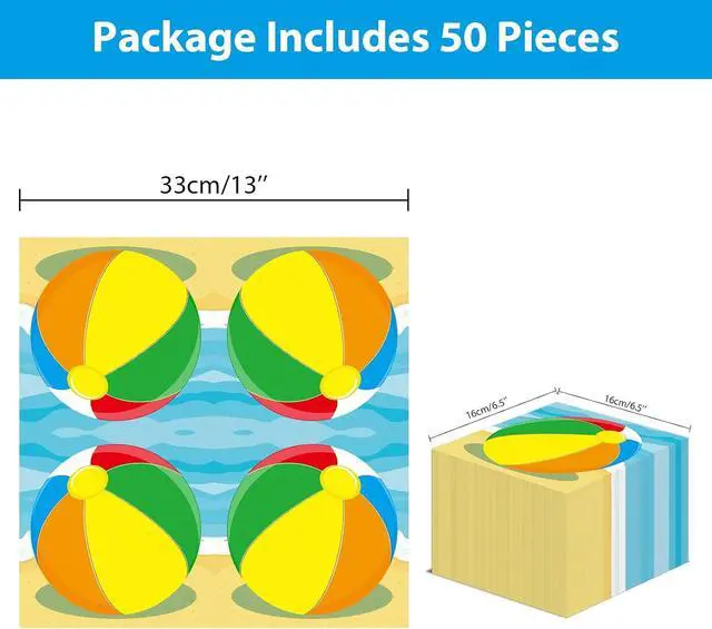 Alt view image 2 of 7 - 50pcs Beach Ball Party Napkins Disposable Summer Pool Ball Paper Napkins Supplies Decorations Beach Birthday Party Napkins Set for Baby Showers Holidays