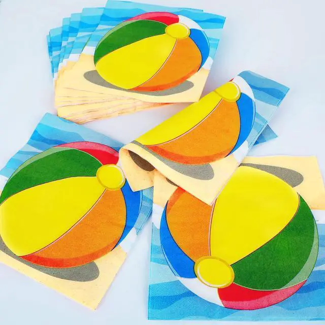 Alt view image 5 of 7 - 50pcs Beach Ball Party Napkins Disposable Summer Pool Ball Paper Napkins Supplies Decorations Beach Birthday Party Napkins Set for Baby Showers Holidays