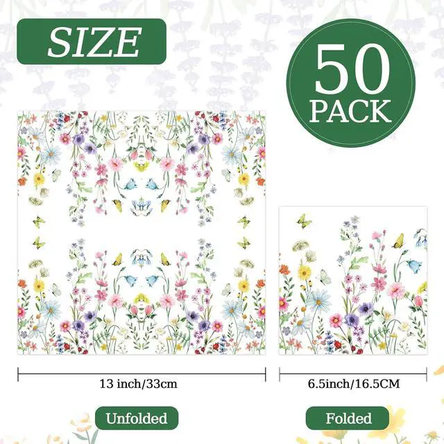 Alt view image 2 of 7 - 50 Pcs Wildflower Napkins 13 X 13 Inches, Floral Paper Napkins Disposable Flower Cocktail Napkins For Spring Summer Picnic Wedding Baby Shower Birthday Tea Party Decorations