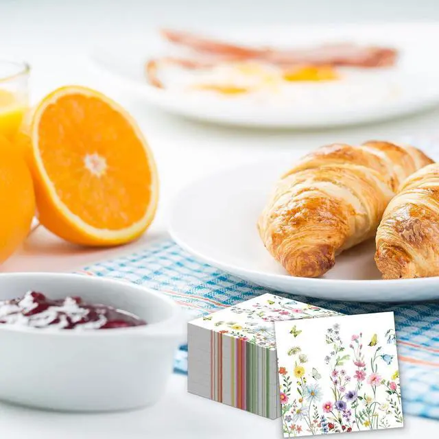 Alt view image 4 of 7 - 50 Pcs Wildflower Napkins 13 X 13 Inches, Floral Paper Napkins Disposable Flower Cocktail Napkins For Spring Summer Picnic Wedding Baby Shower Birthday Tea Party Decorations