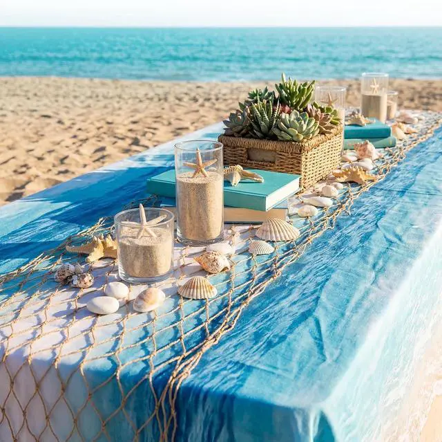 Alt view image 2 of 6 - SATINIOR 1 Pcs 12 x 72'' Fishing Net Table Runner Party Decor, Linen