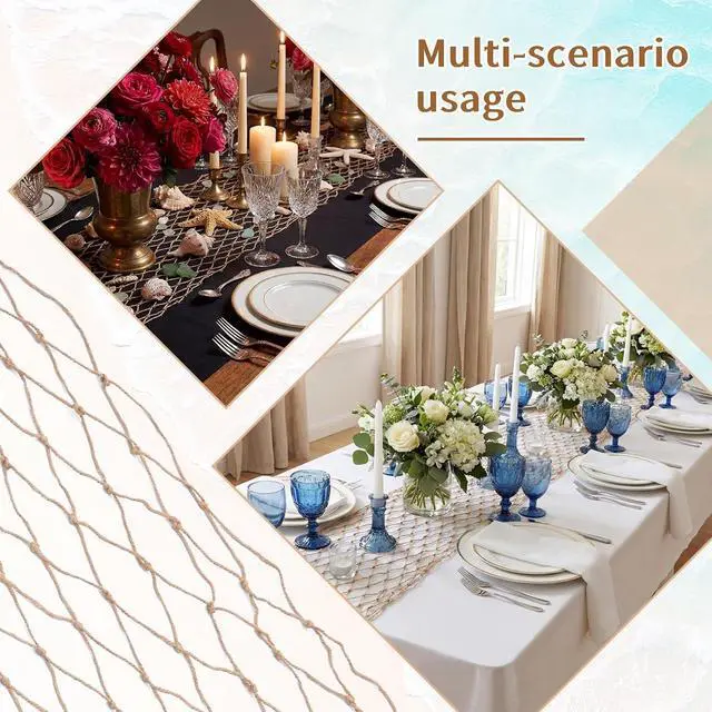 Alt view image 6 of 6 - SATINIOR 1 Pcs 12 x 72'' Fishing Net Table Runner Party Decor, Linen