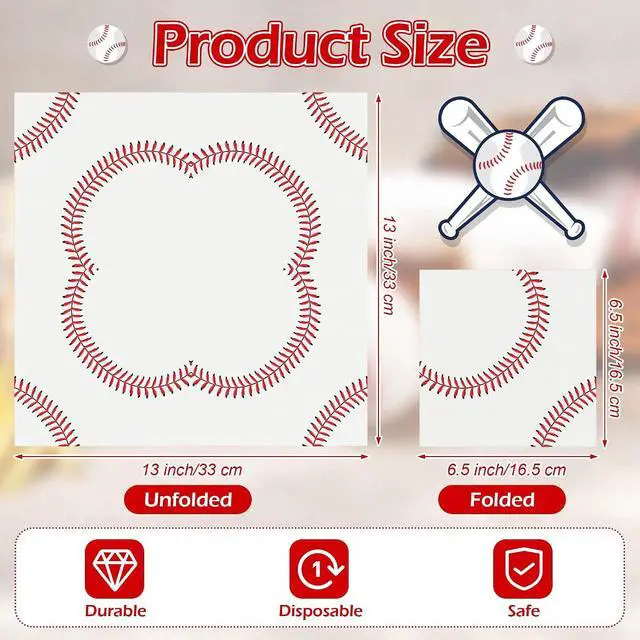 Alt view image 2 of 7 - Kochorie 96 Pieces Baseball Napkins 6.5 x 6.5 Inches Paper Baseball Party Decorations Disposable Baseball Themed Party Supplies Baseball Pattern Cocktail Napkins for Baseball Party Sports Birthday